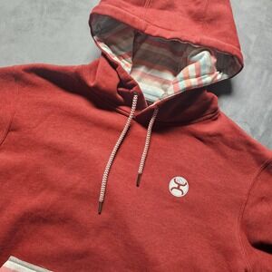 Hooey Mens Hoodie Large Clay Red Striped Pocket Pullover Western Sweatshirt‎